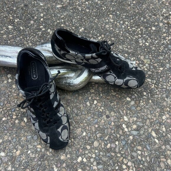 Coach Signature Katelyn Jacquard Logo Lace Up Black Sneakers Size 8 M - Picture 14 of 15